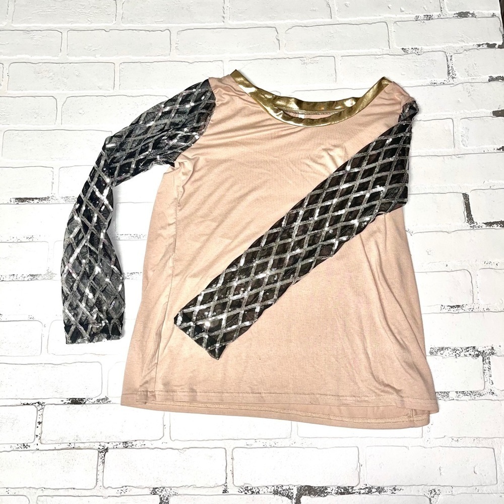 🍩 Mid-length Sequined Long Sleeved  Khaki Top